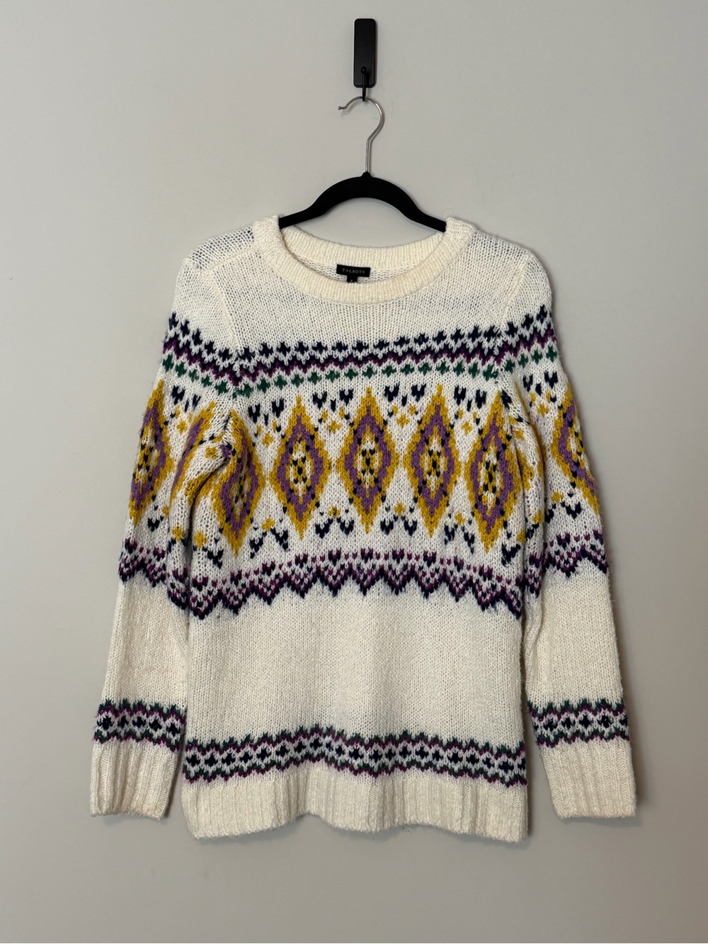 Talbots Fair Isle Wool Blend Sweater Women’s Small Ivory Purple Mustard